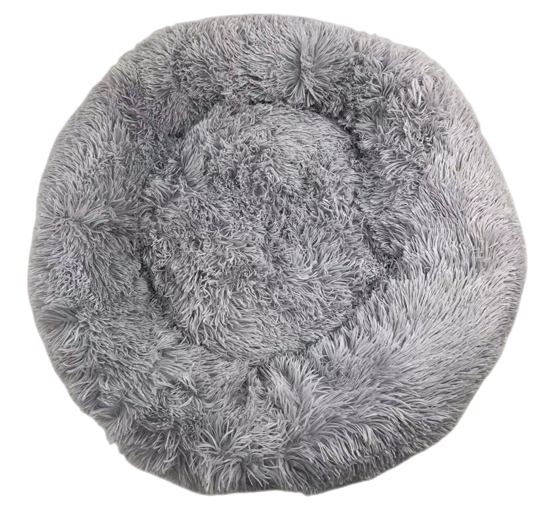 Dog Beds: YES4PETS Medium Round Calming Plush Cat Dog Bed Comfy Puppy Fluffy Bedding Little Grey