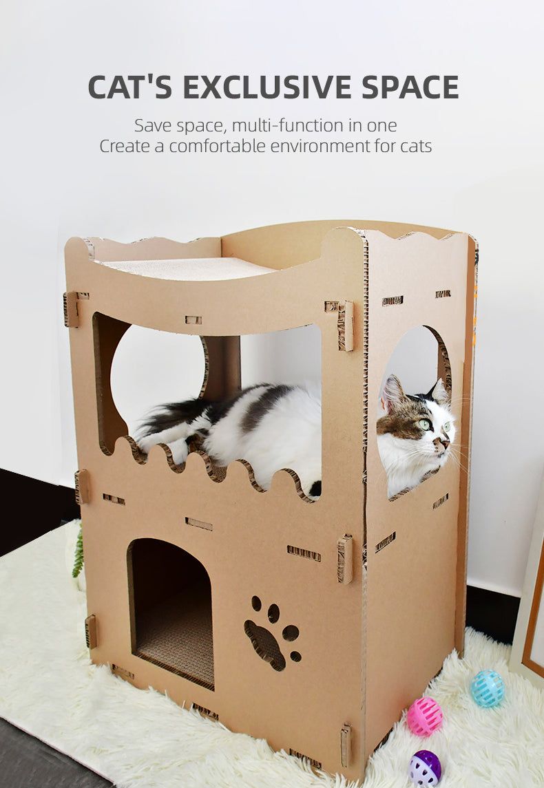 Cat Scratching Posts: YES4PETS Cat Cardboard House Tower Condo Scratcher Pet Post Furniture Double Storey