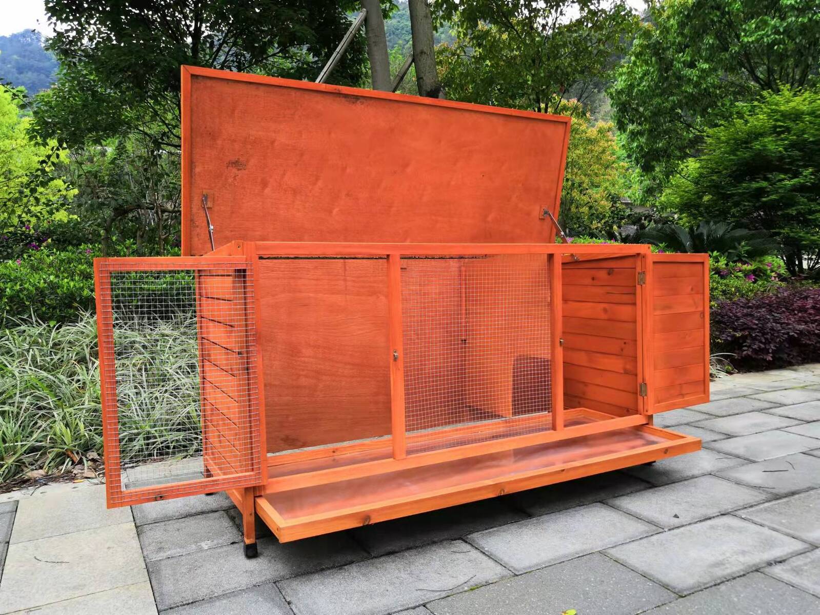 Small Animal Habitats & Cages: YES4PETS XXL Rabbit Hutch Guinea Pig Cage , Ferret cage Chicken Coop W Pull Out Tray 150x60x75 cm