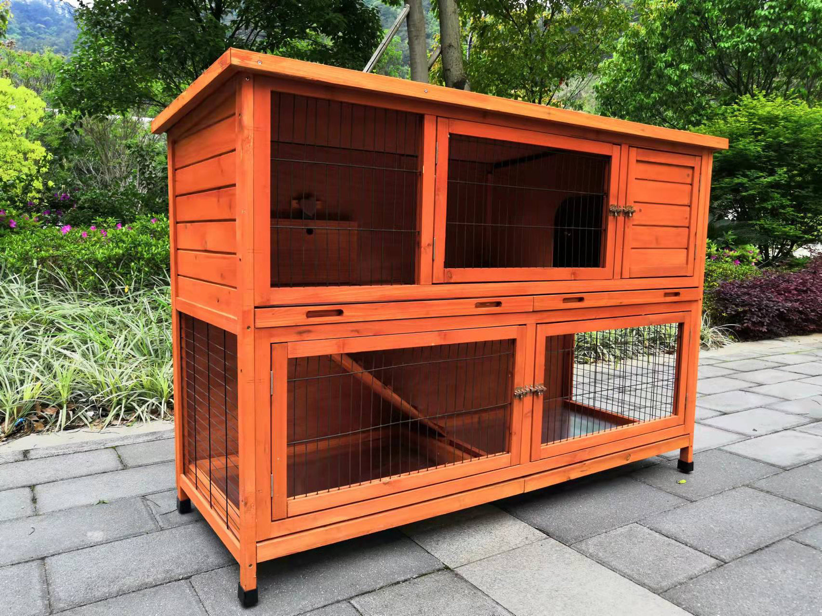 Small Animal Habitats & Cages: YES4PETS 150 cm XXL Double Storey Rabbit Hutch Guinea Pig Ferret Cage Cat House