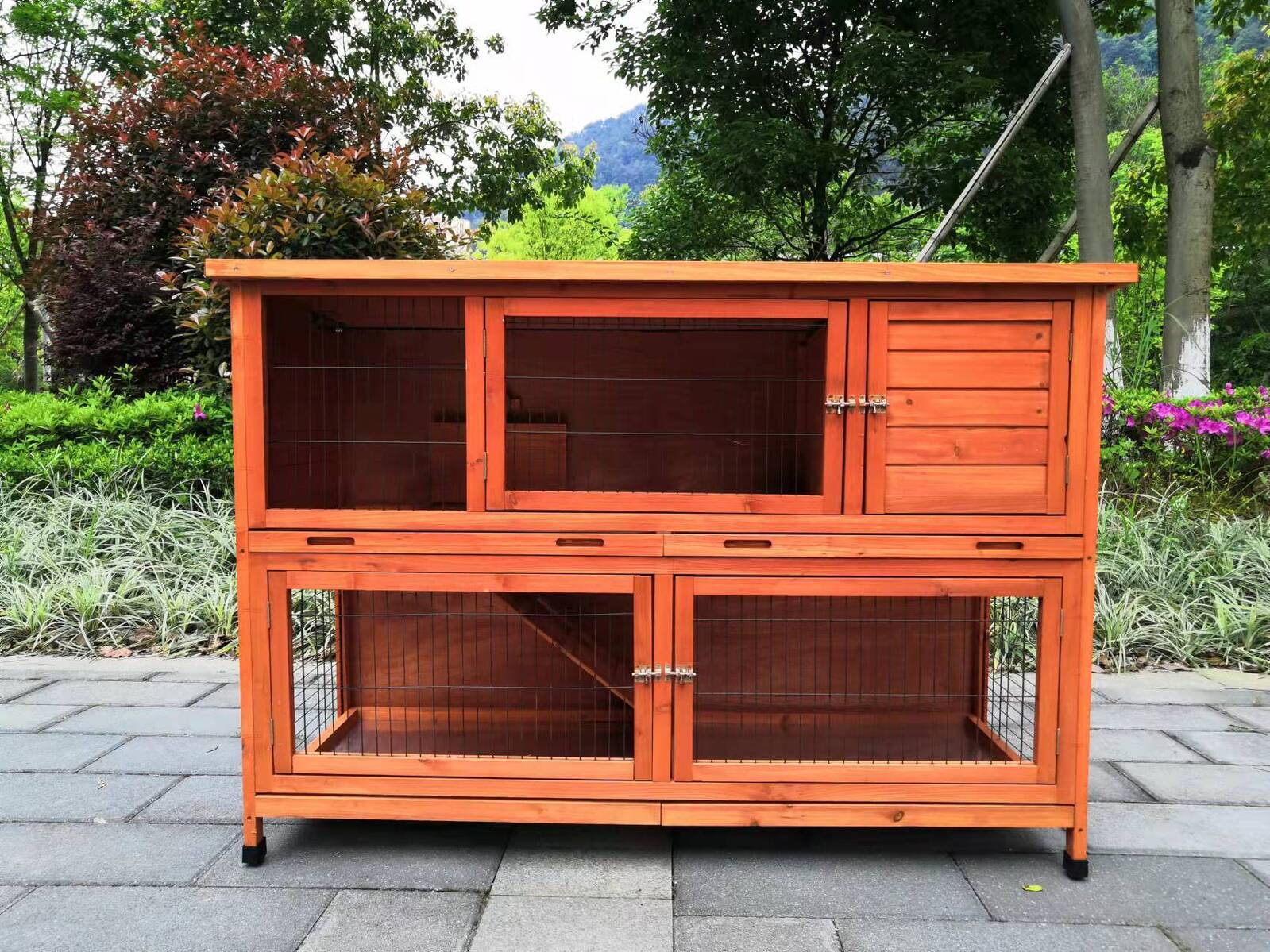 Small Animal Habitats & Cages: YES4PETS 150 cm XXL Double Storey Rabbit Hutch Guinea Pig Ferret Cage Cat House