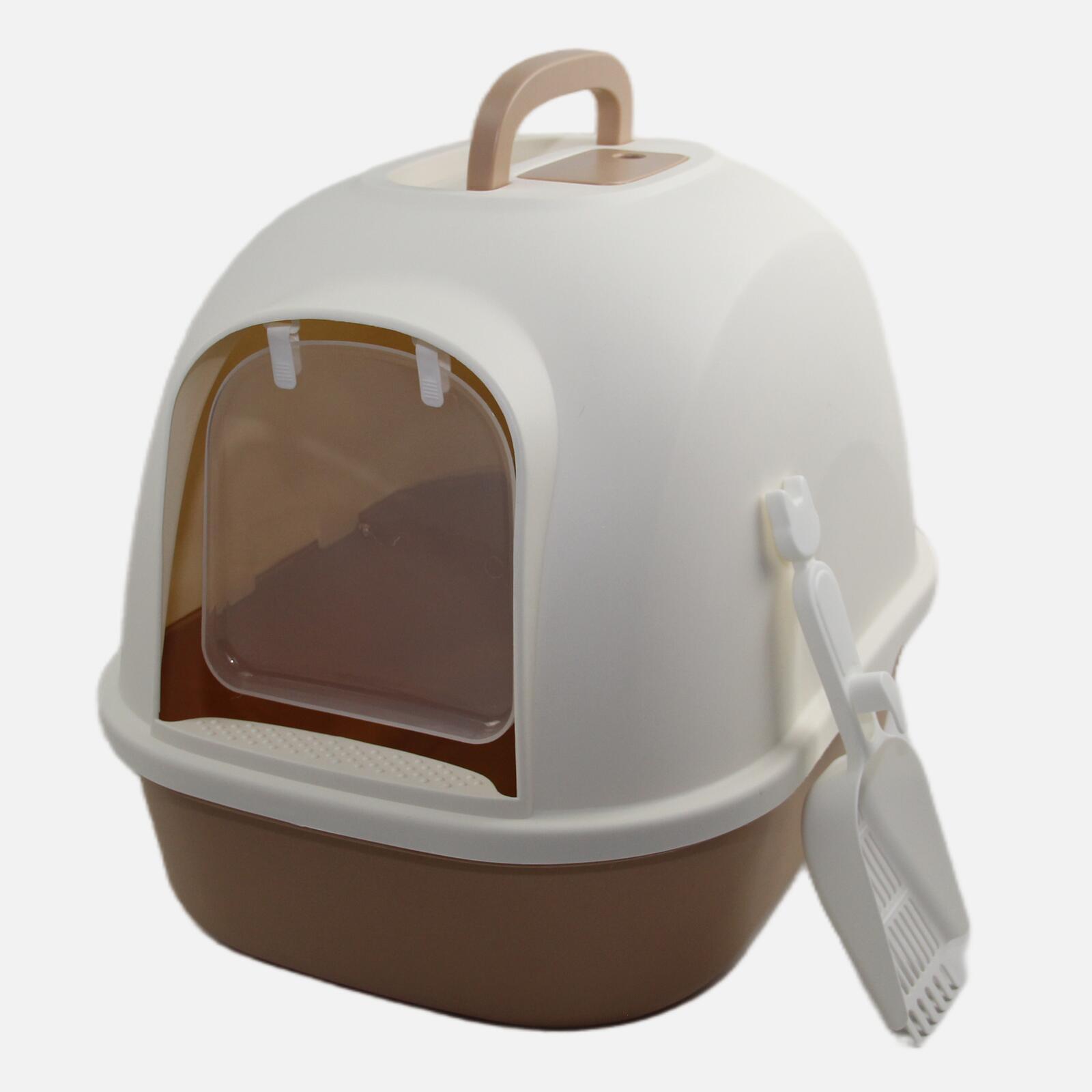Cat Litter: YES4PETS Portable Hooded Cat Toilet Litter Box Tray House with Handle and Scoop Brown