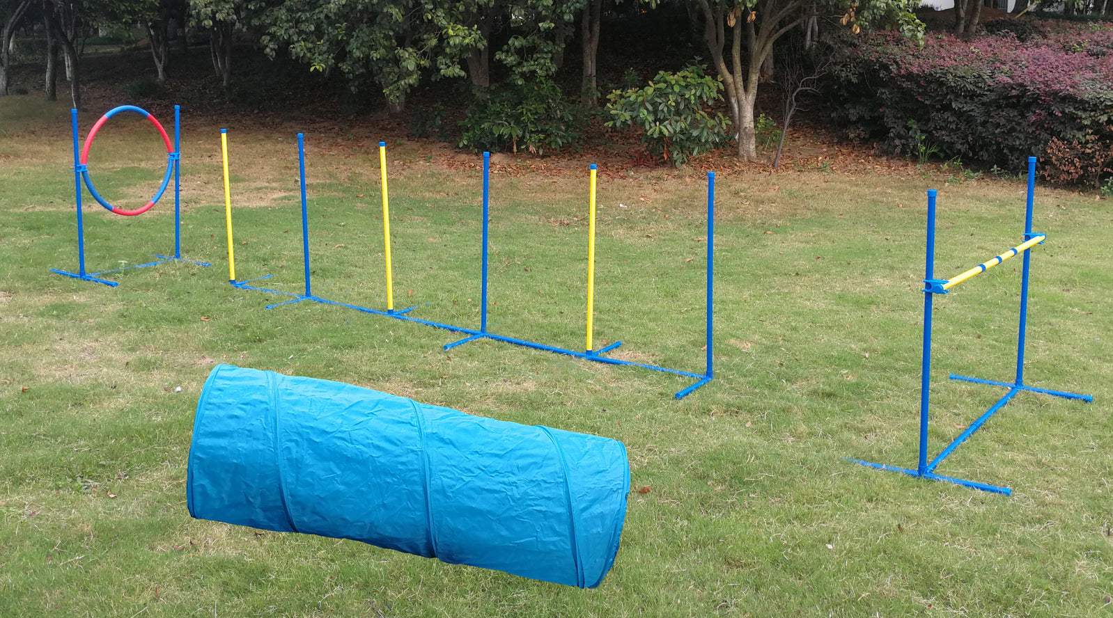 Dog Playpens & Gates: YES4PETS Portable Dog Puppy Training Practice Weave Poles Agility Post Exercise Tunnel Jump Tyre Set
