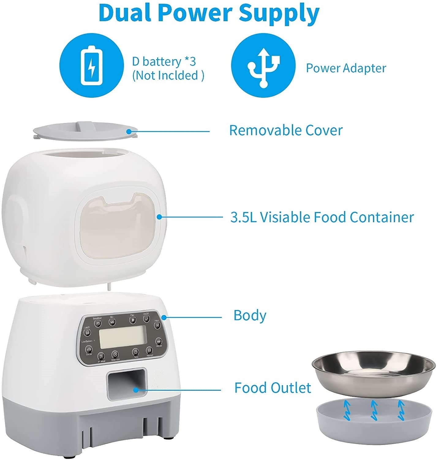Dog Bowls, Feeders & Waterers: YES4PETS 3.5L Visible Automatic Digital Pet Dog Cat Feeder Food Bowl Dispenser