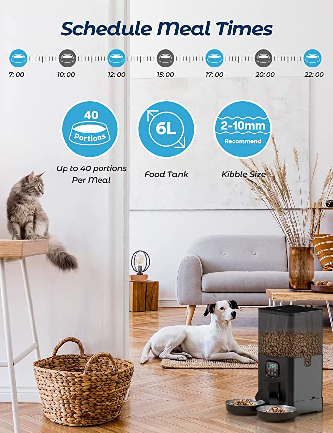 Dog Bowls, Feeders & Waterers: YES4PETS 6L Automatic Digital Pet Dog Cat Feeder Double Food Bowl Dispenser