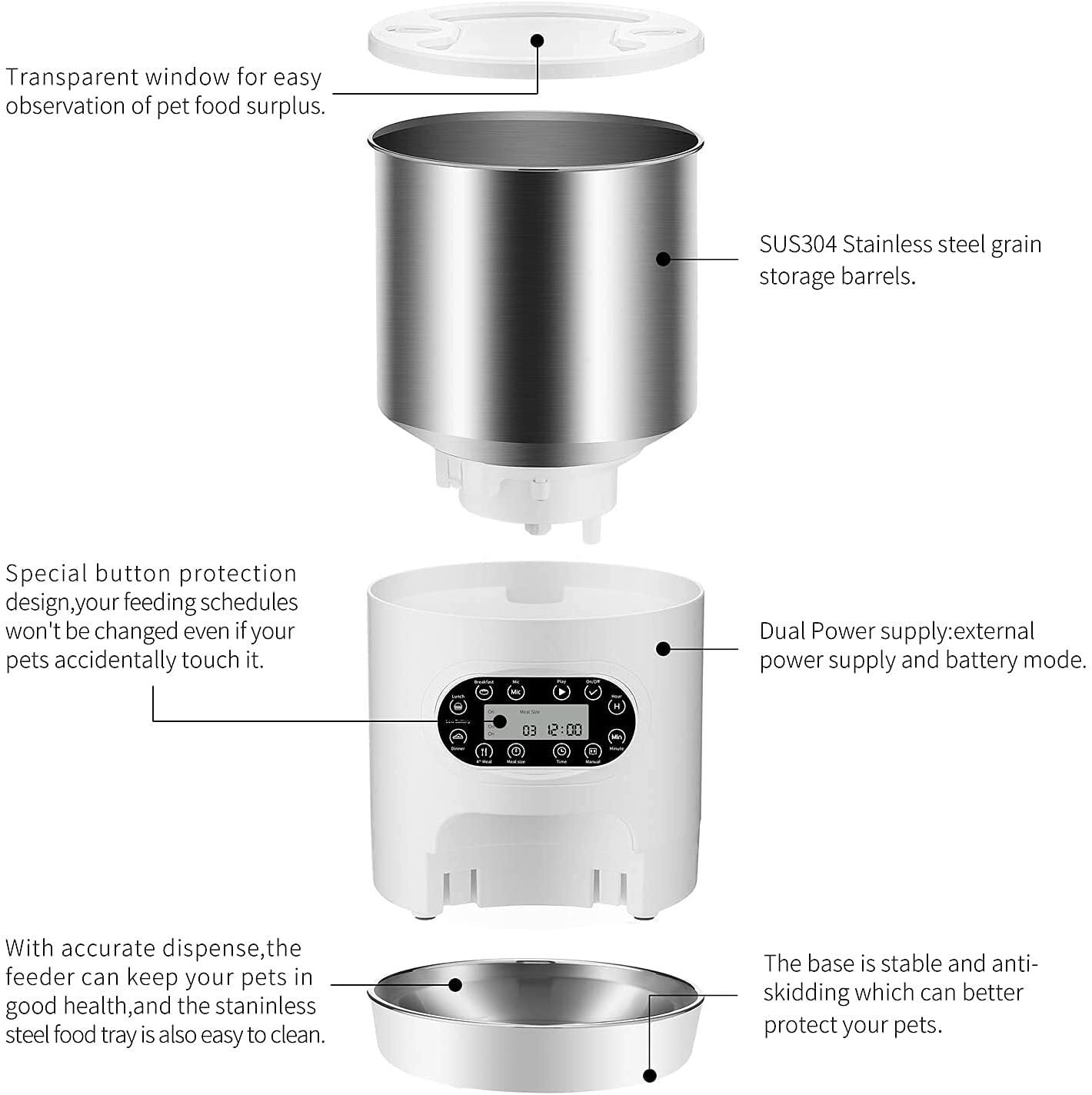 Dog Bowls, Feeders & Waterers: YES4PETS Electric Automatic Pet Dog Cat Rabbit Feeder Stainless Steel 3L Dispenser