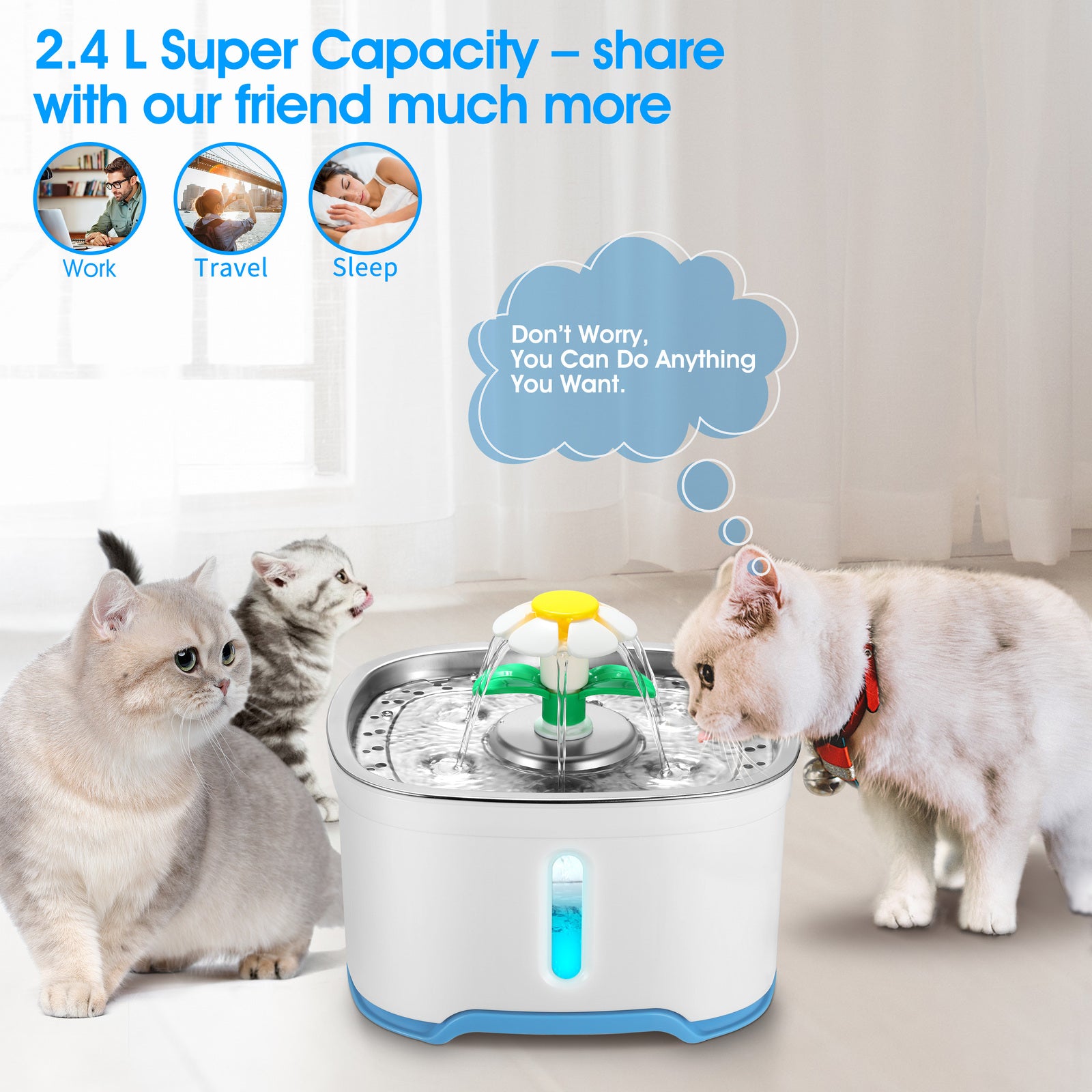 Dog Bowls, Feeders & Waterers: YES4PETS 2.5L Automatic Electric Pet Water Fountain Dog Cat Water Feeder Bowl Dispenser