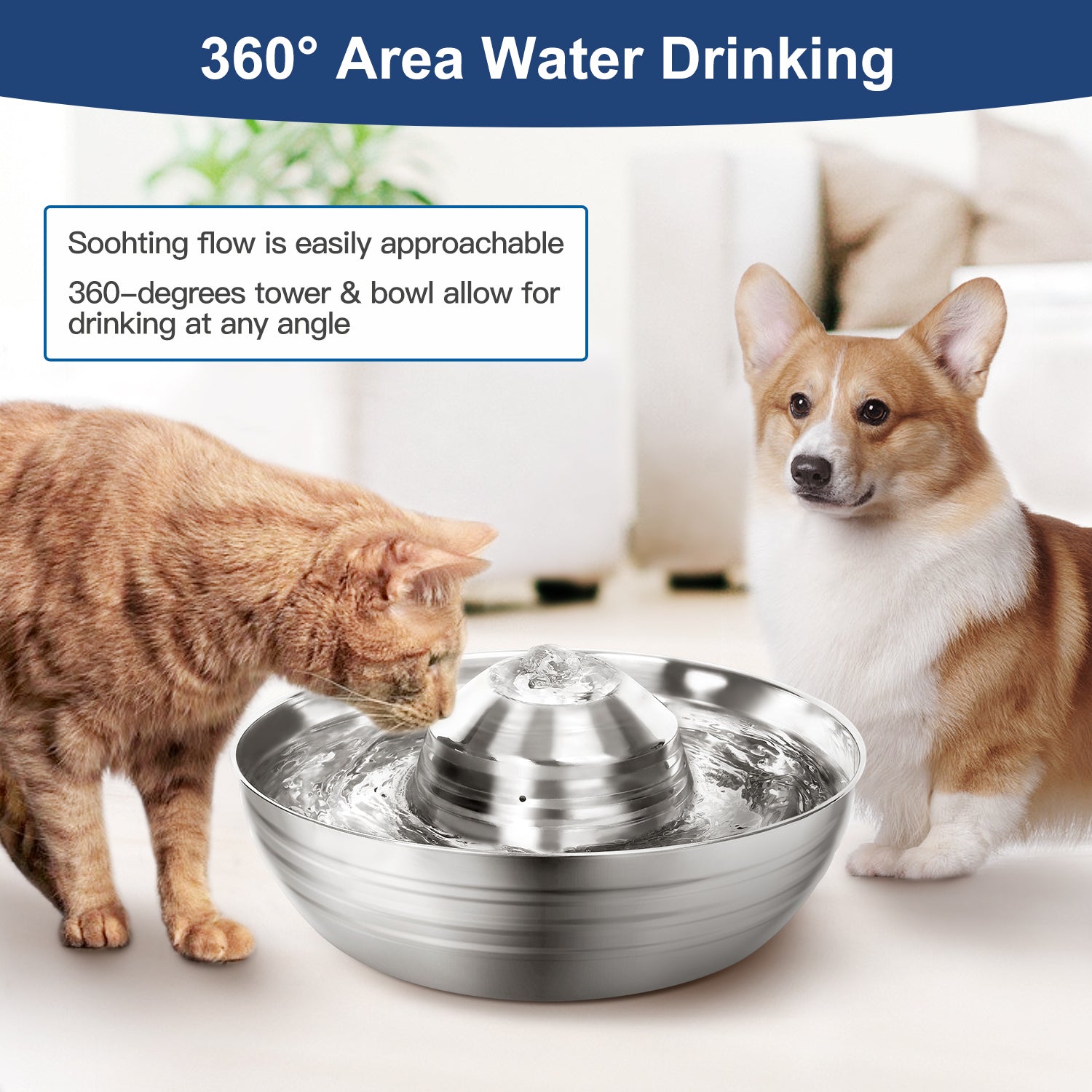 Dog Bowls, Feeders & Waterers: YES4PETS 2L Automatic Electric Pet Water Fountain Dog Cat Stainless Steel Feeder Bowl Dispenser