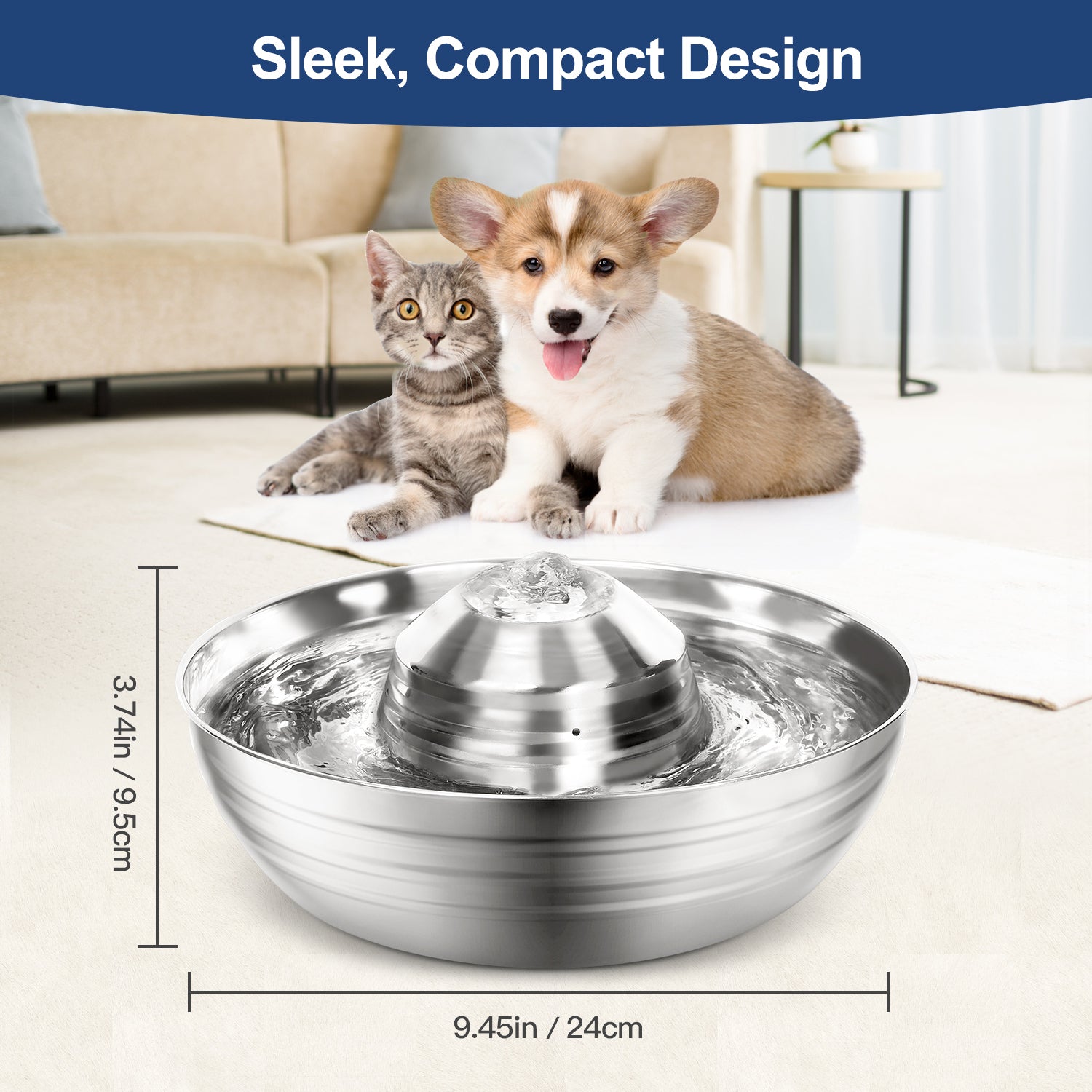 Dog Bowls, Feeders & Waterers: YES4PETS 2L Automatic Electric Pet Water Fountain Dog Cat Stainless Steel Feeder Bowl Dispenser