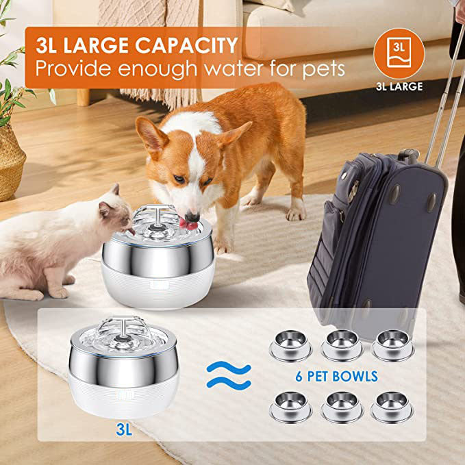 Dog Bowls, Feeders & Waterers: YES4PETS 3L Automatic Electric Pet Water Fountain Dog Cat Stainless Steel Feeder Bowl Dispenser White