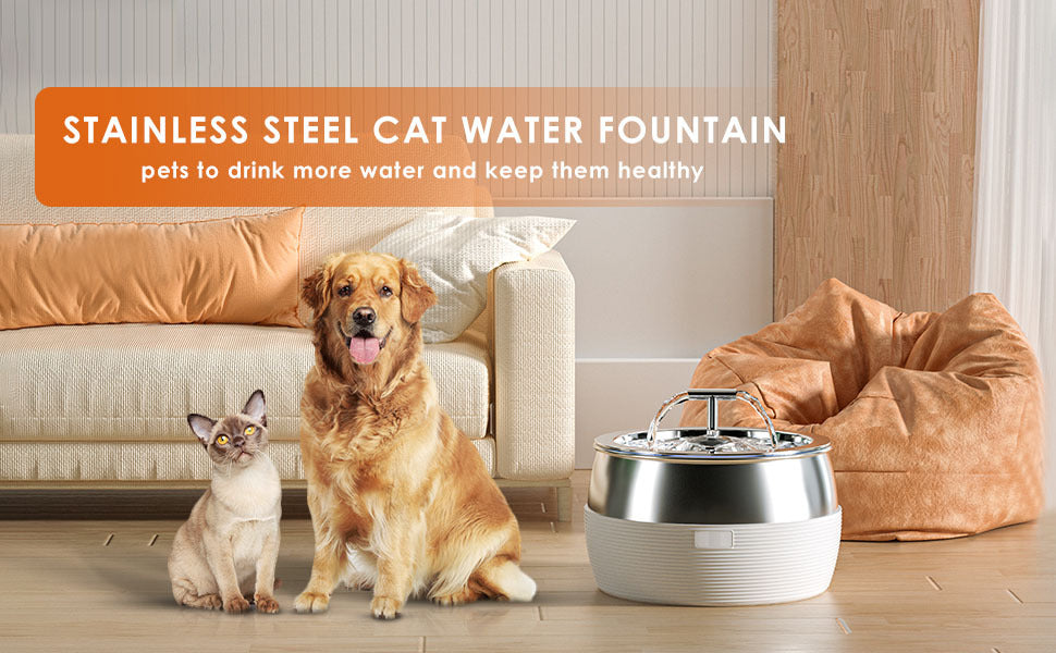 Dog Bowls, Feeders & Waterers: YES4PETS 3L Automatic Electric Pet Water Fountain Dog Cat Stainless Steel Feeder Bowl Dispenser White