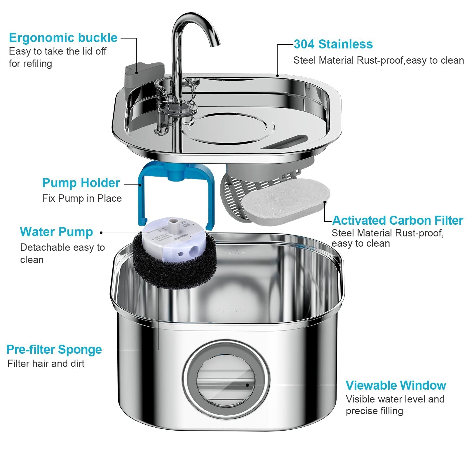 Dog Bowls, Feeders & Waterers: YES4PETS 3.2L Automatic Electric Pet Water Fountain Dog Cat Stainless Steel Feeder Bowl Dispenser