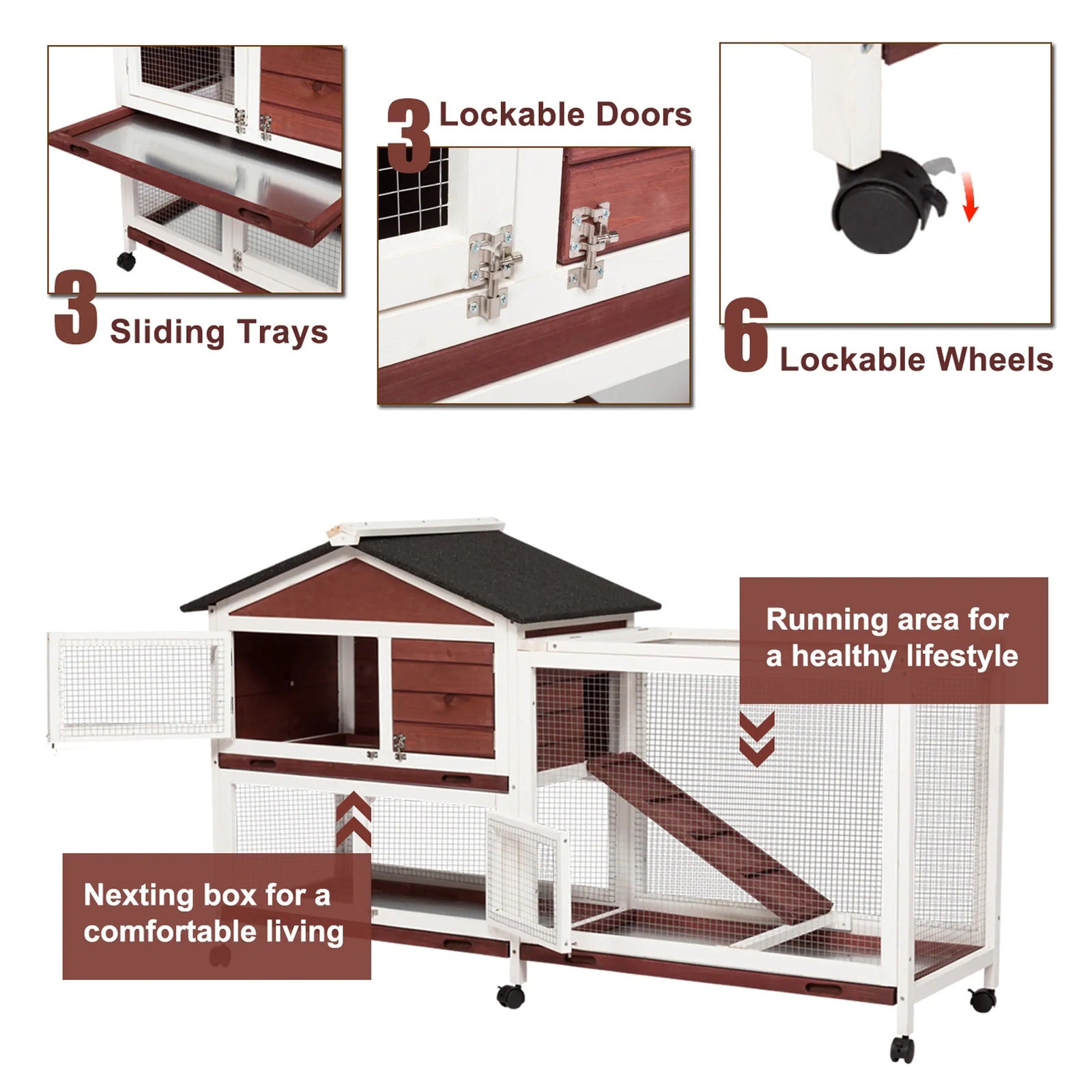 Small Animal Habitats & Cages: YES4PETS Double Storey Large Rabbit Hutch Guinea Pig Cage , Ferret Cage With Pull Out Tray On Wheels