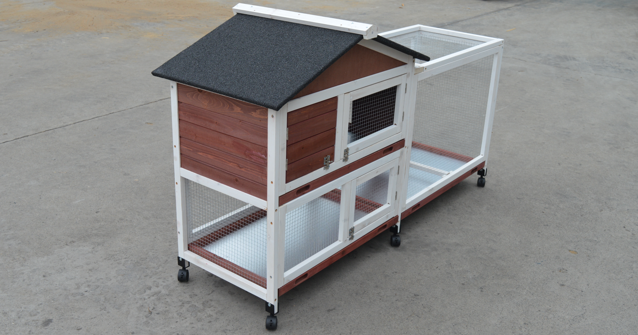 Small Animal Habitats & Cages: YES4PETS Double Storey Large Rabbit Hutch Guinea Pig Cage , Ferret Cage With Pull Out Tray On Wheels