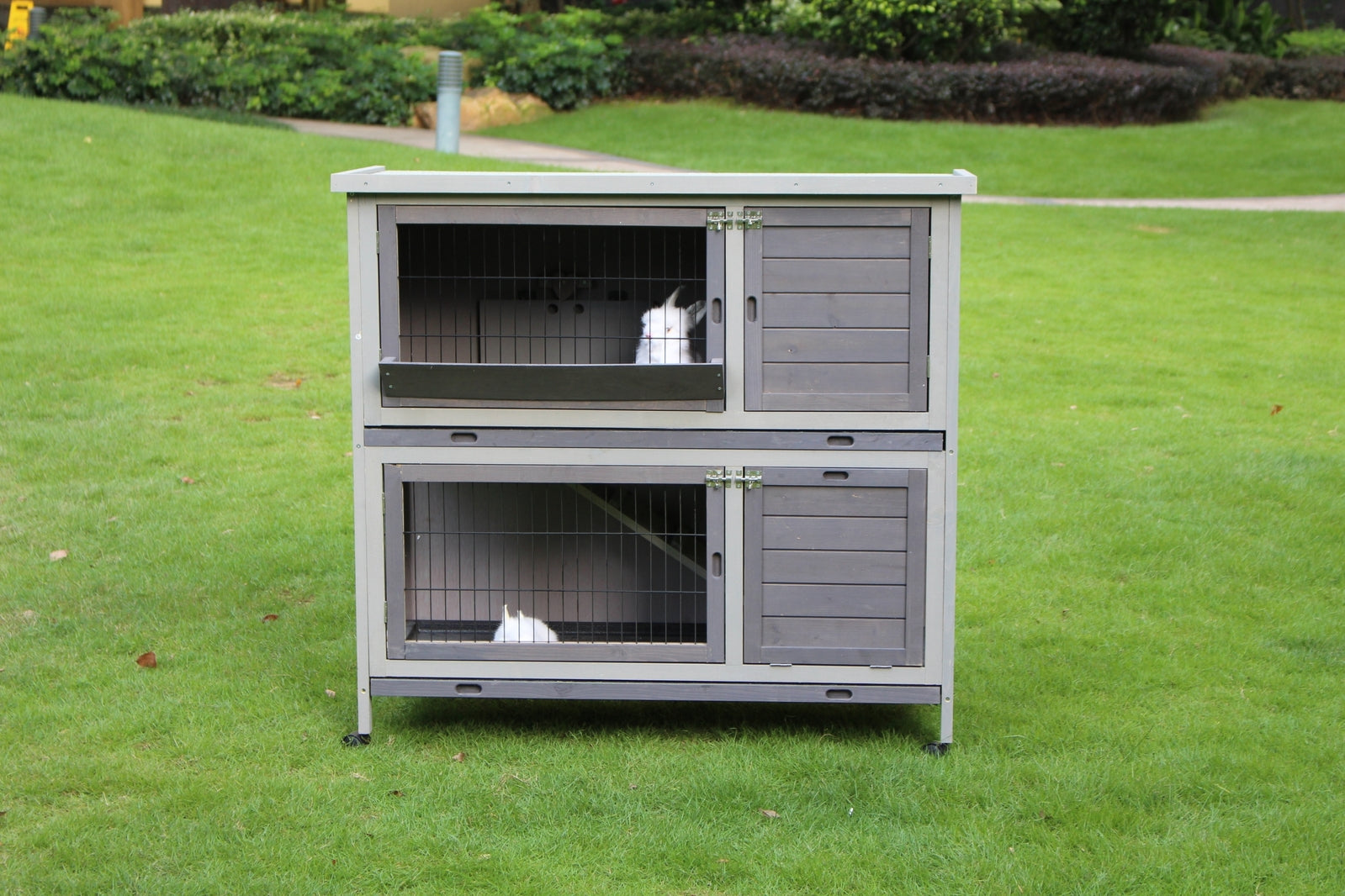 Small Animal Habitats & Cages: YES4PETS 110cm XL Double Storey Rabbit Hutch Guinea Pig Cage , Ferret Cat cage W Wheel & Pull Out Tray