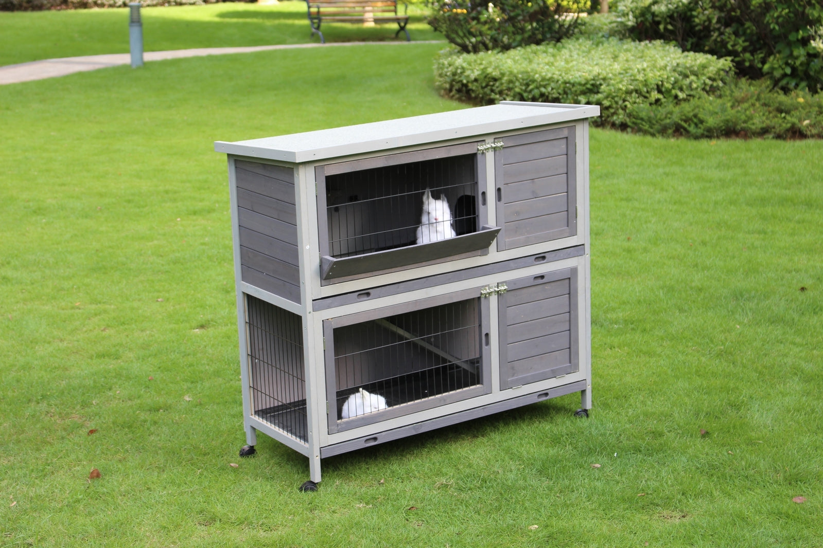 Small Animal Habitats & Cages: YES4PETS 110cm XL Double Storey Rabbit Hutch Guinea Pig Cage , Ferret Cat cage W Wheel & Pull Out Tray