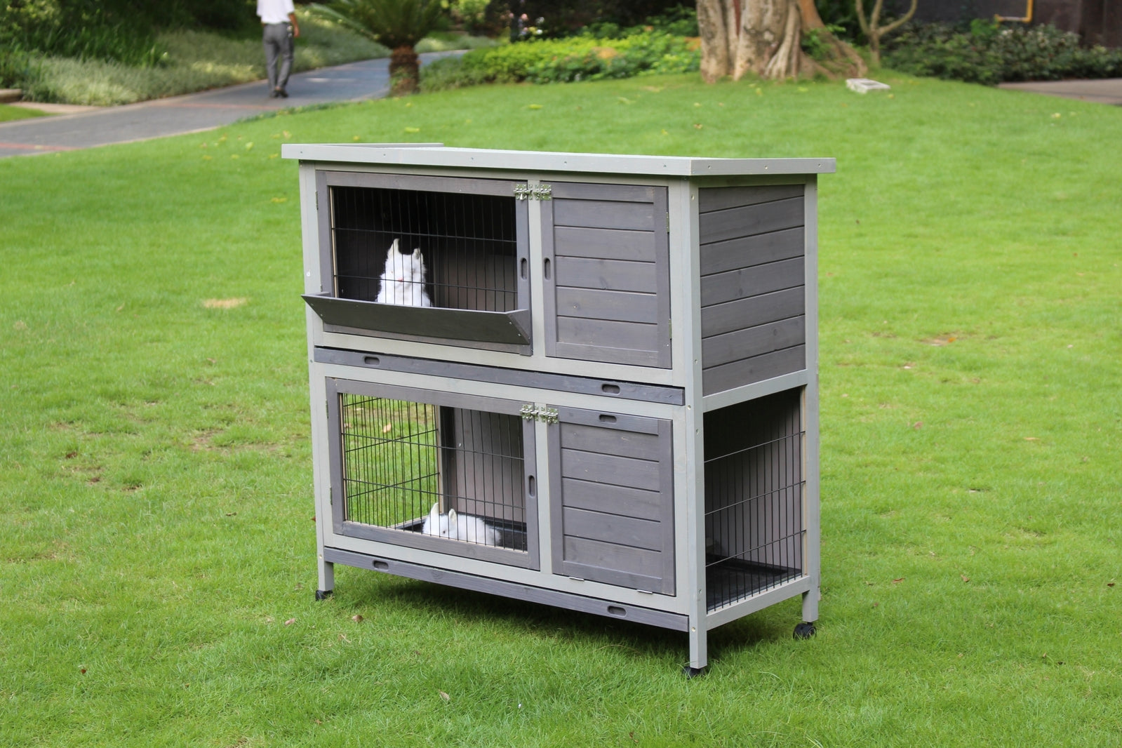Small Animal Habitats & Cages: YES4PETS 110cm XL Double Storey Rabbit Hutch Guinea Pig Cage , Ferret Cat cage W Wheel & Pull Out Tray