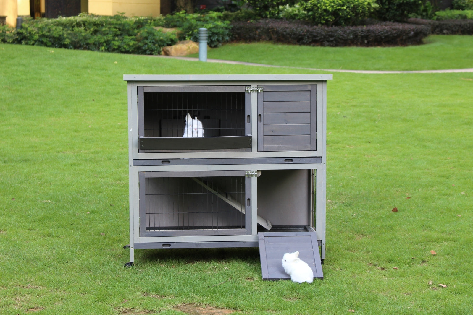 Small Animal Habitats & Cages: YES4PETS 110cm XL Double Storey Rabbit Hutch Guinea Pig Cage , Ferret Cat cage W Wheel & Pull Out Tray