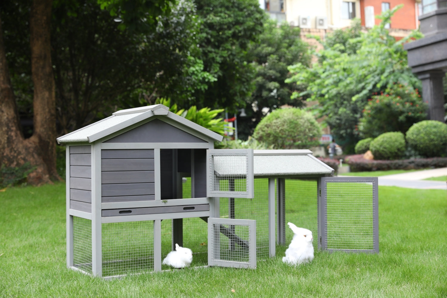 Small Animal Habitats & Cages: YES4PETS 148cm Rabbit Hutch Quail Run Wooden Cage Guinea Pig Cage House