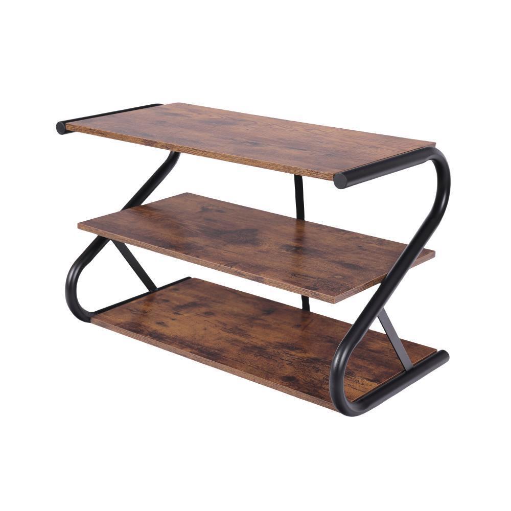Shoe Storage: Matte Black Frame Rustic Wood 3-Tier Medium Shoe Rack Shelf Stand Storage Organizer