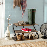 Shoe Storage: Matte Black Frame Rustic Wood 3-Tier Medium Shoe Rack Shelf Stand Storage Organizer