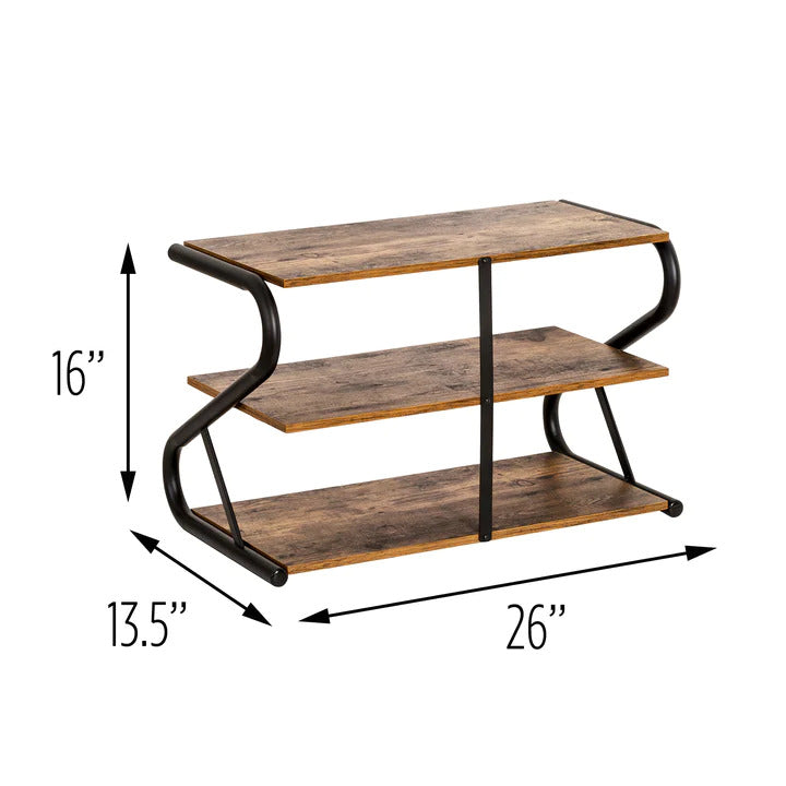 Shoe Storage: Matte Black Frame Rustic Wood 3-Tier Medium Shoe Rack Shelf Stand Storage Organizer