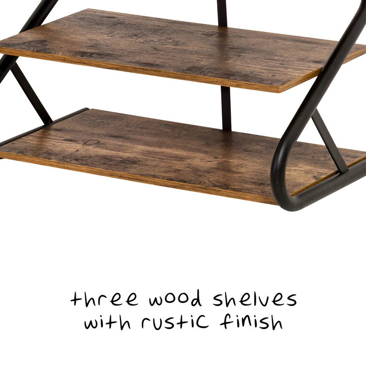 Shoe Storage: Matte Black Frame Rustic Wood 3-Tier Medium Shoe Rack Shelf Stand Storage Organizer
