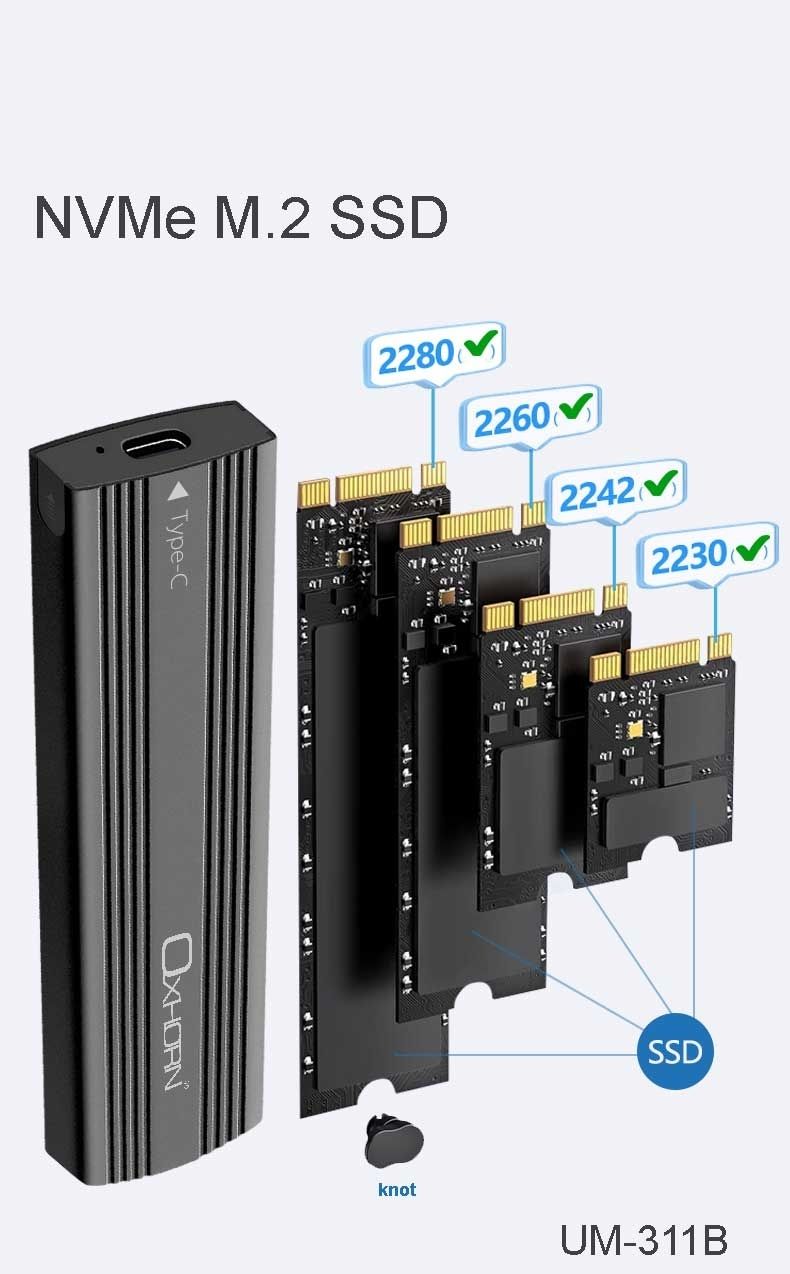 OXHORN UM-311B USB C 3.2 Gen 2 M.2 NVMe Enclosure Black