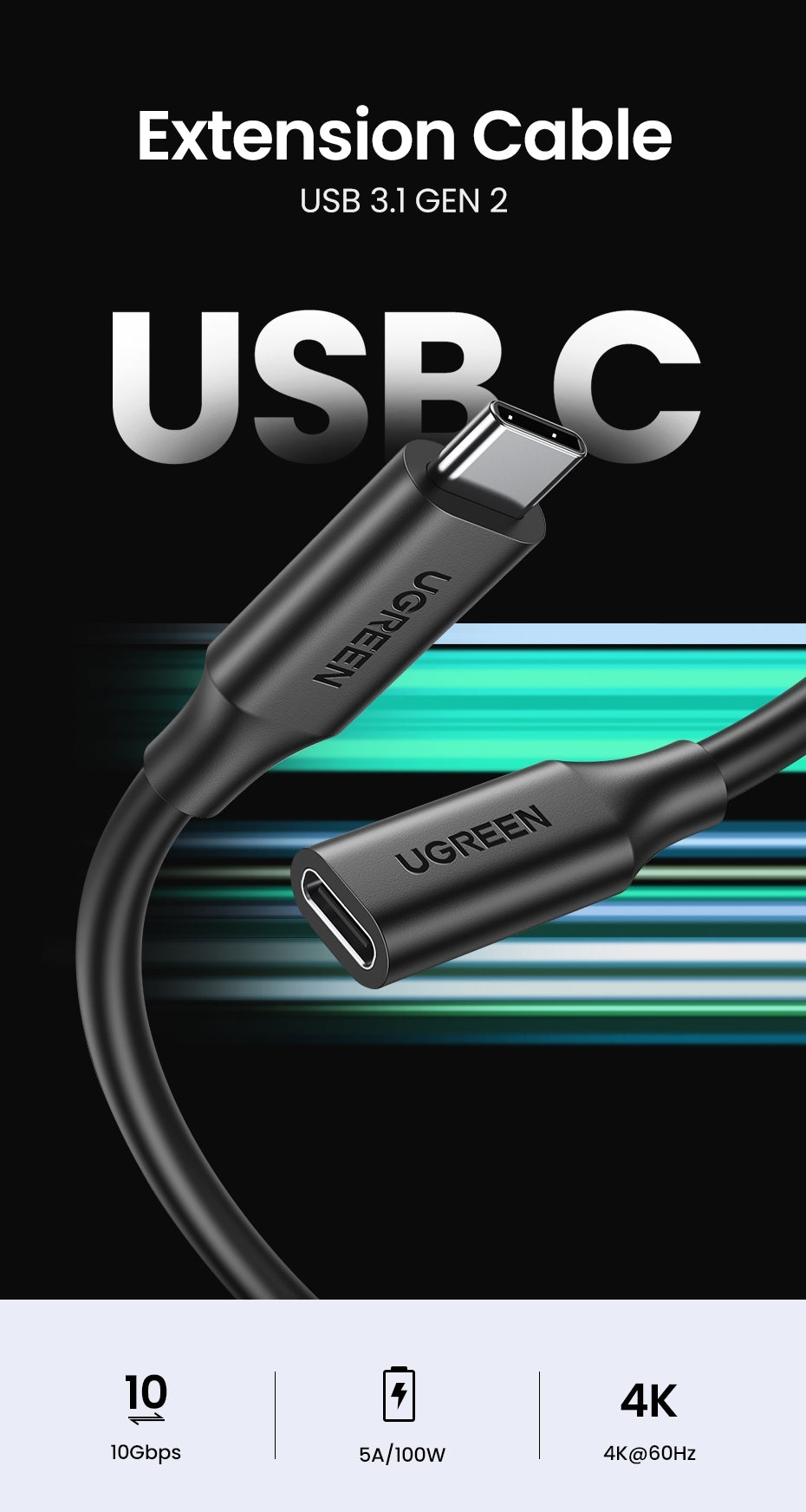 Computer Cables & Adapters: UGREEN 10387 USB-C Extension Cable 1M