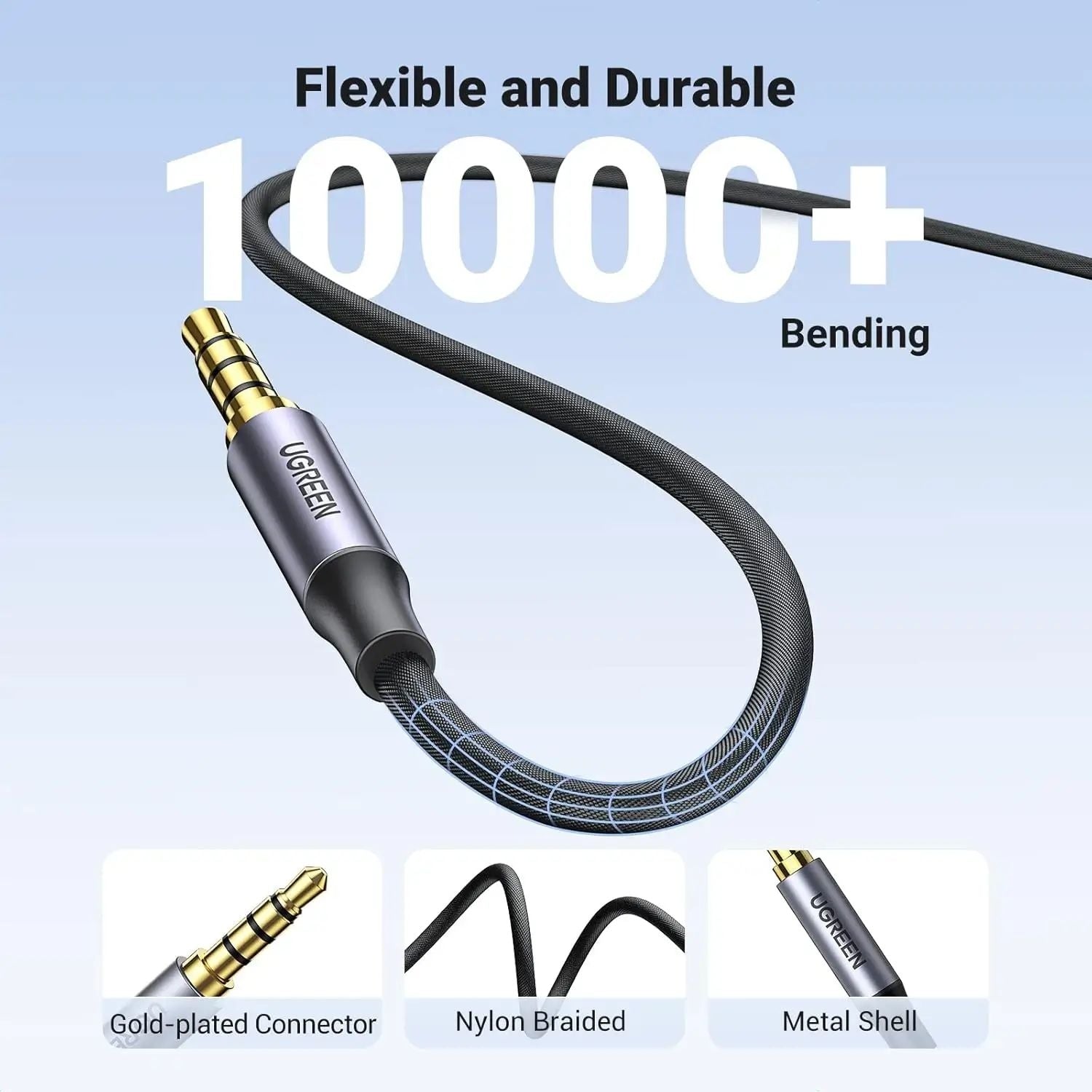 Computer Cables & Adapters: UGREEN 20785 3.5mm Braided 4-Pole Audio Cable Male to Male 3m
