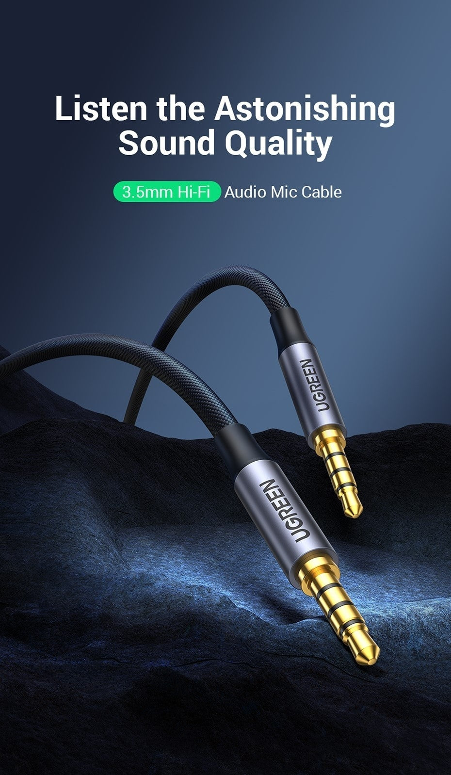 Computer Cables & Adapters: UGREEN 20785 3.5mm Braided 4-Pole Audio Cable Male to Male 3m