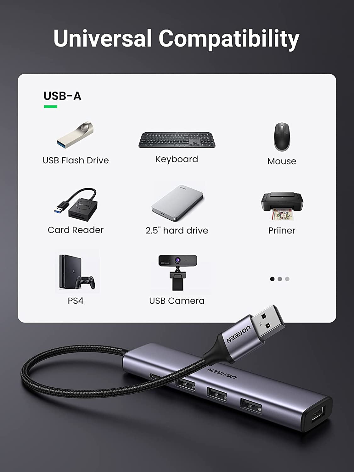 Hard Drives: UGREEN 20805 USB 3.0 4-Port Hub with USB-C Power Port