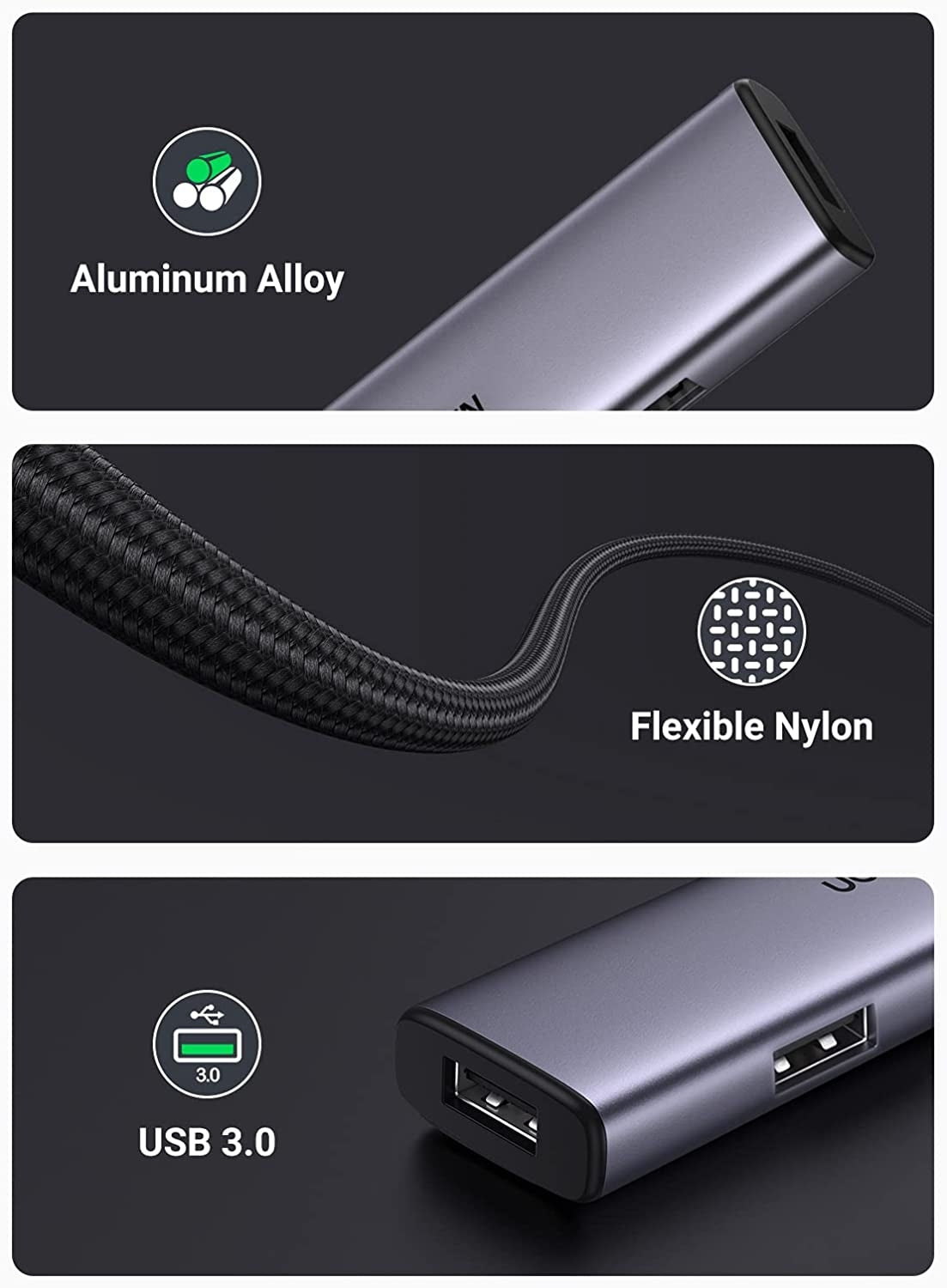Hard Drives: UGREEN 20805 USB 3.0 4-Port Hub with USB-C Power Port