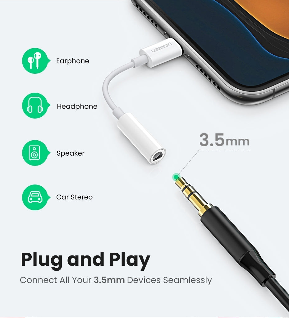 Computer Cables & Adapters: UGREEN 30759 iPhone 8-pin to 3.5mm Headphone Adapter