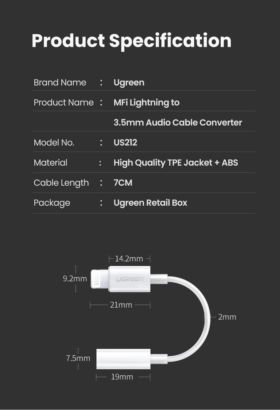 Computer Cables & Adapters: UGREEN 30759 iPhone 8-pin to 3.5mm Headphone Adapter