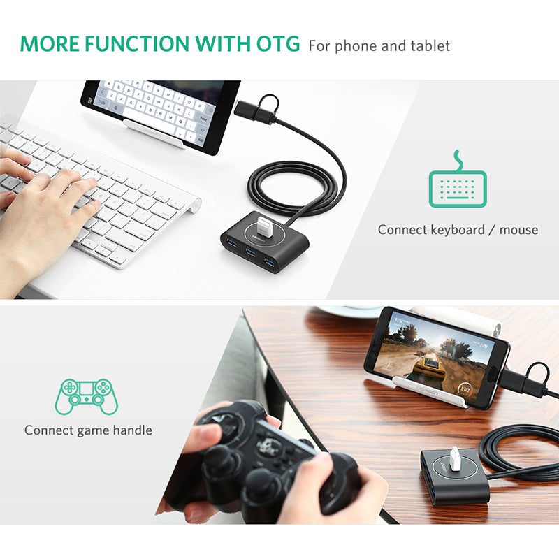 Hard Drives: UGreen USB 3.0 Hub With Type C port Black 1M 40850