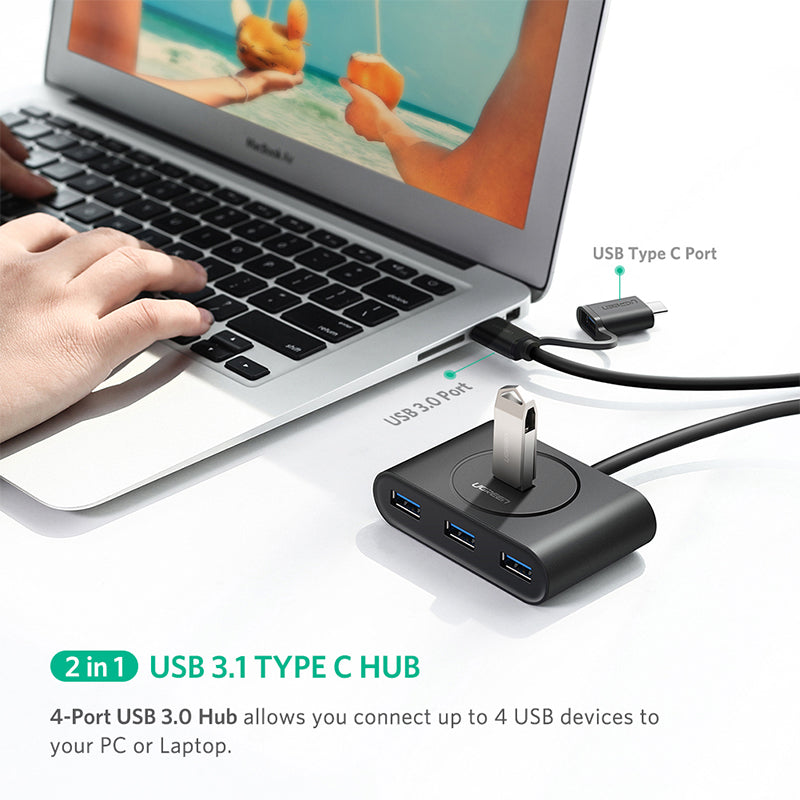 Hard Drives: UGreen USB 3.0 Hub With Type C port Black 1M 40850