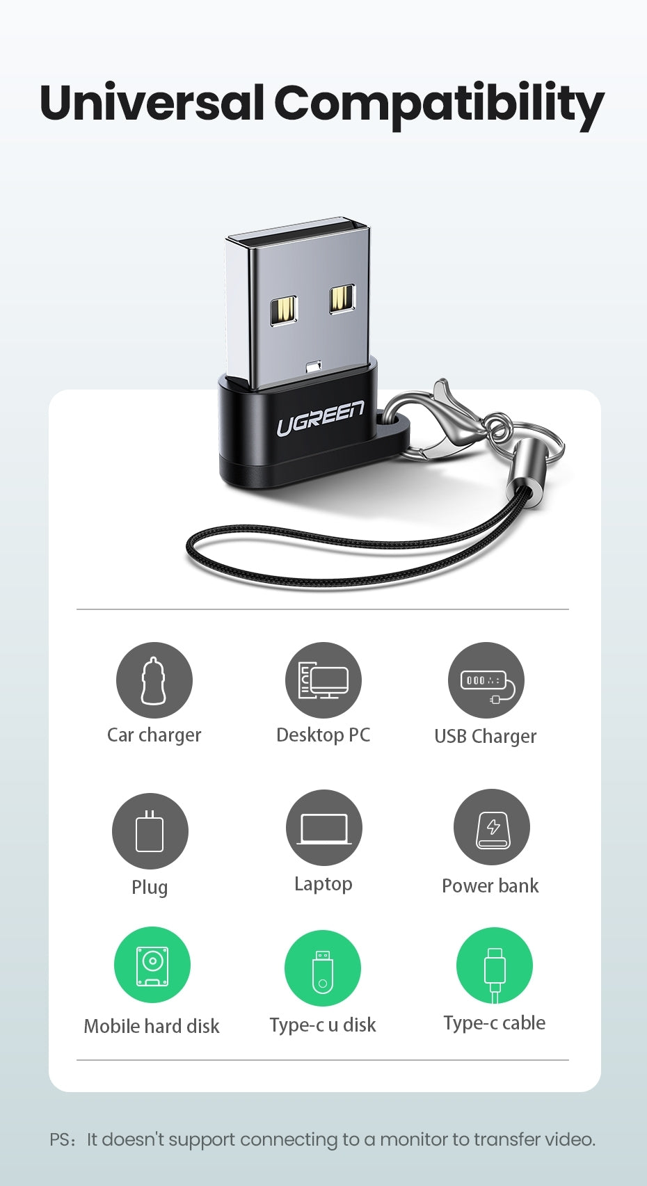 Computer Cables & Adapters: UGREEN 50568 USB-C 3.1 Female to USB-A 2.0 Male Adapter