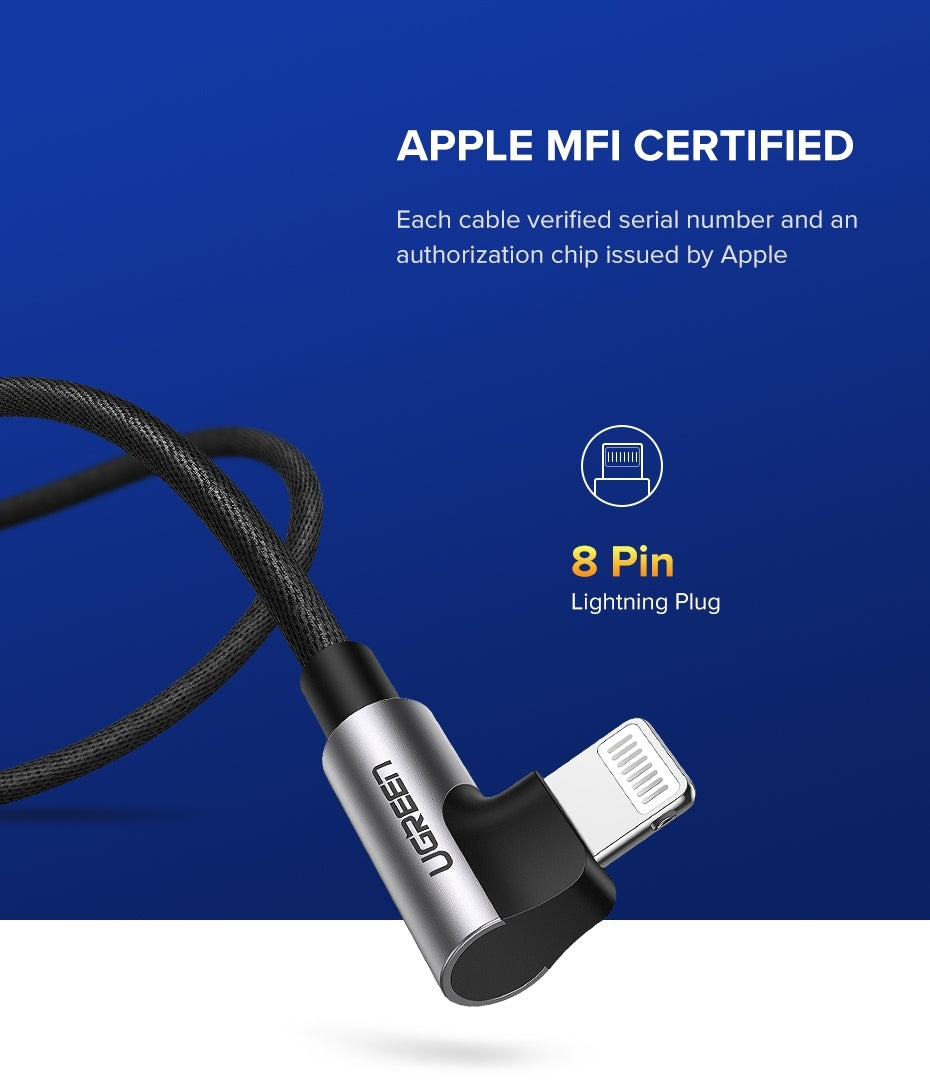 Computer Cables & Adapters: UGREEN 60521 USB-A to 8-pin 90 Degree Angel Cable 1M