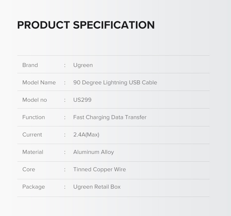Computer Cables & Adapters: UGREEN 60521 USB-A to 8-pin 90 Degree Angel Cable 1M