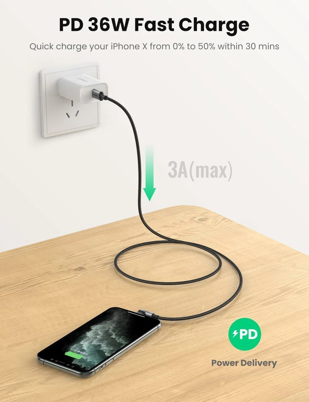 Computer Cables & Adapters: UGREEN 60763 90 Degree USB-C to iPhone 8-pin Cable 1M