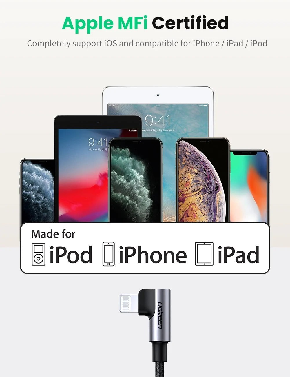 Computer Cables & Adapters: UGREEN 60763 90 Degree USB-C to iPhone 8-pin Cable 1M