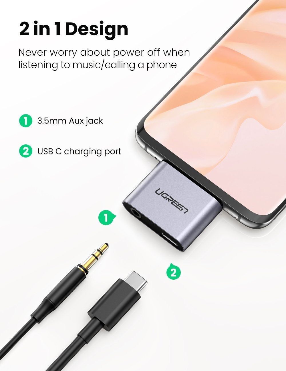 Computer Cables & Adapters: UGREEN 70312 2-in-1 USB C to C and 3.5mm Adapter