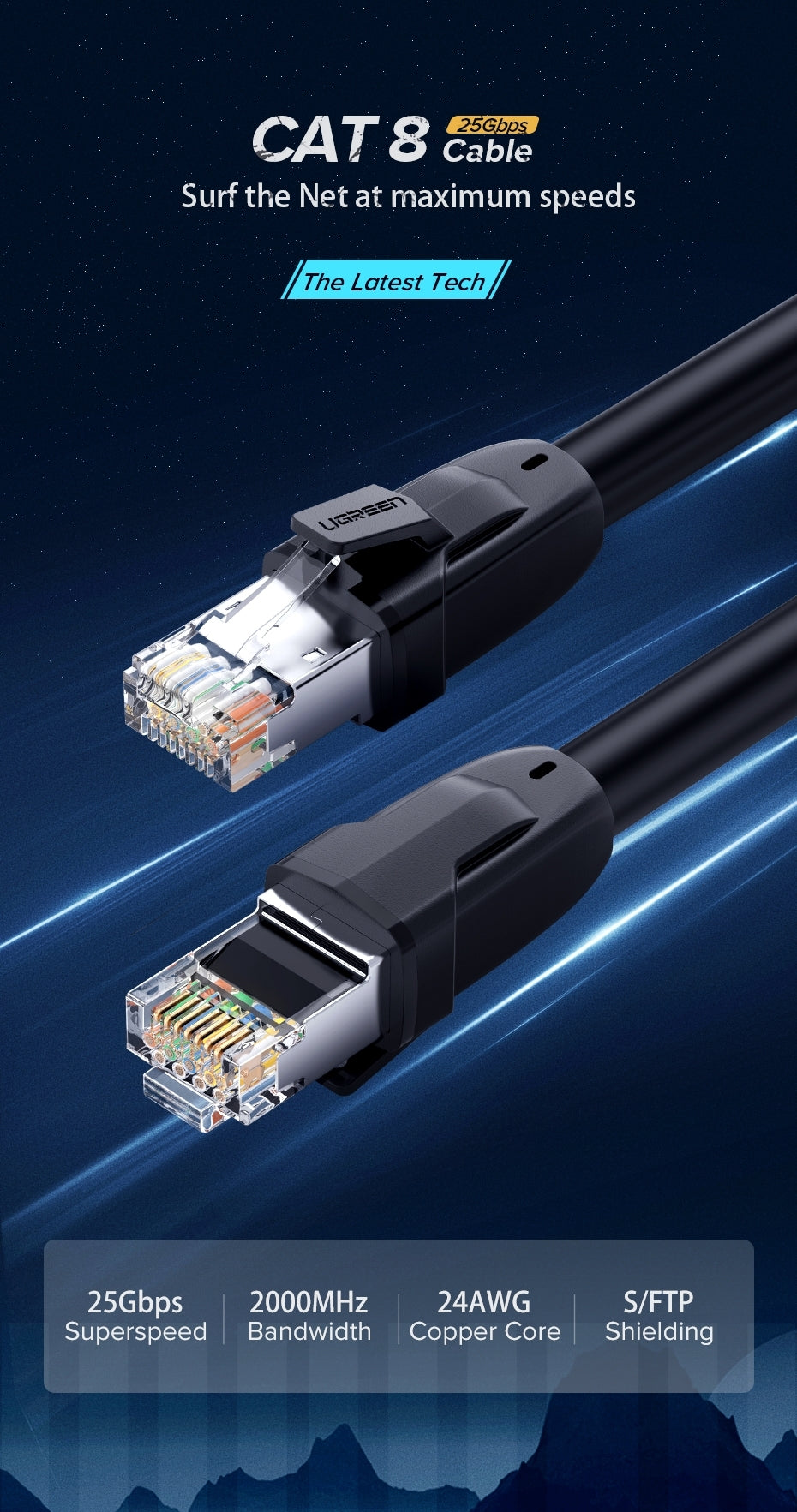 Computer Cables & Adapters: UGREEN 70329 Cat 8 Pure Copper Patch Cord Network Cable 2M