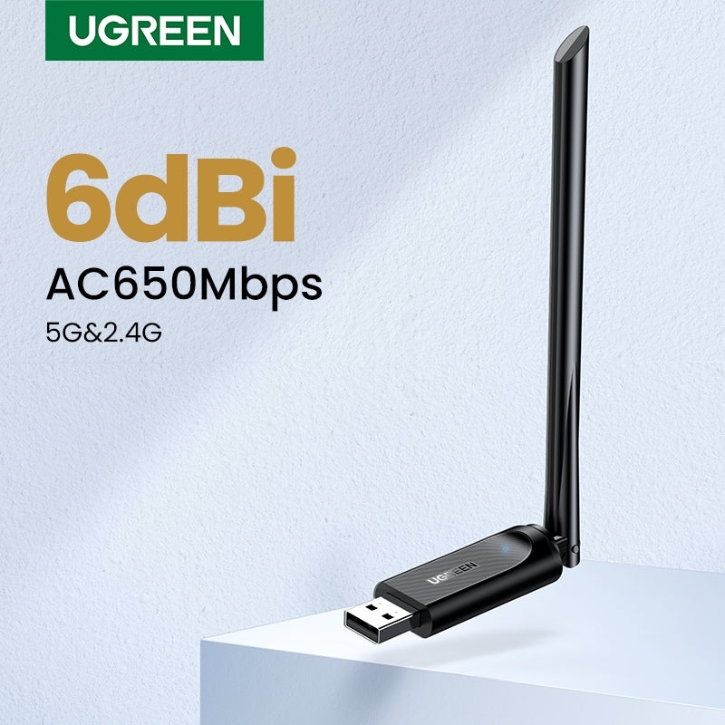 Computer Cables & Adapters: UGREEN 90339 AC650 High-Gain Dual Band Wireless USB Adapter