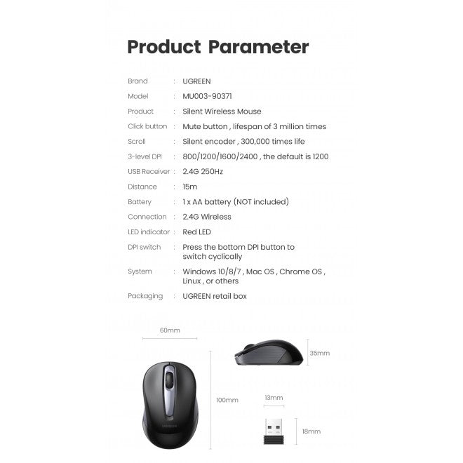 Mouse & Accessories: UGREEN 90371 Mini Portable Wireless Mouse