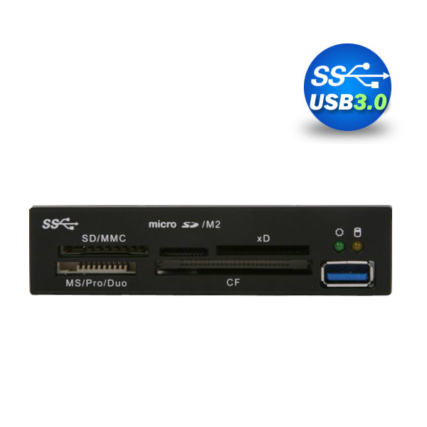 USB Flash Drives: 3.5" USB 3.0 All in One Internal Card Reader Full Long Metal with Front USB Black