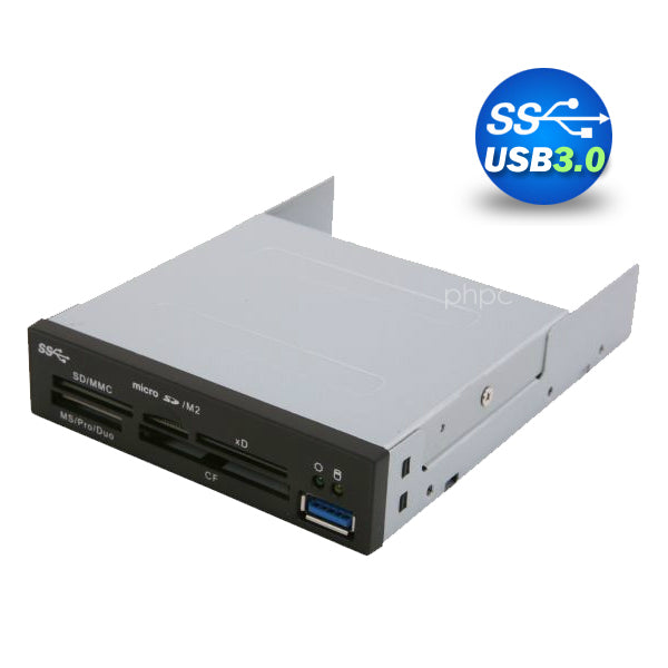 USB Flash Drives: 3.5" USB 3.0 All in One Internal Card Reader Full Long Metal with Front USB Black