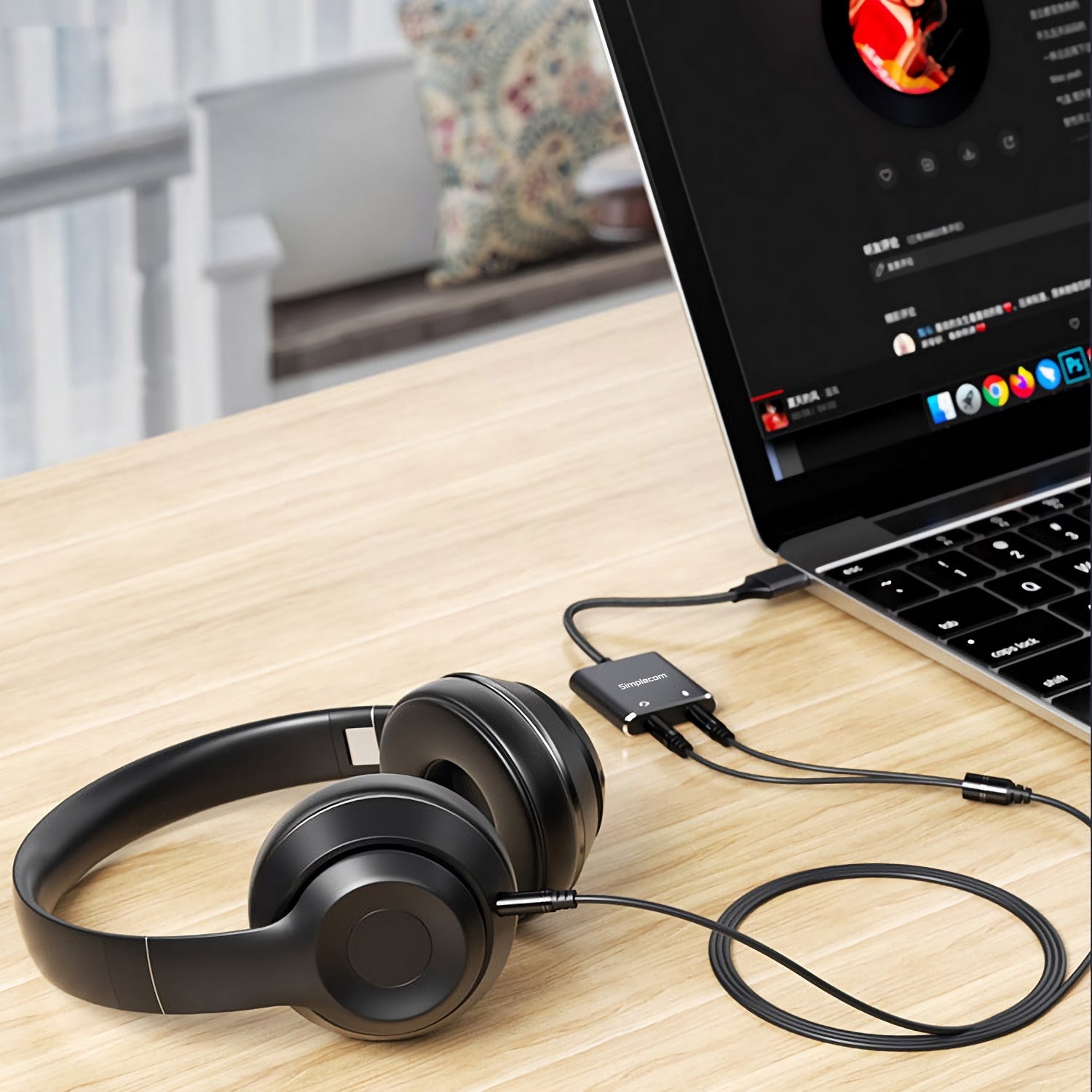 Over Ear Headphones: Simplecom CA152 USB to 3.5mm Audio and Microphone Sound Card Adapter for TRS or TRRS Headset with Mic
