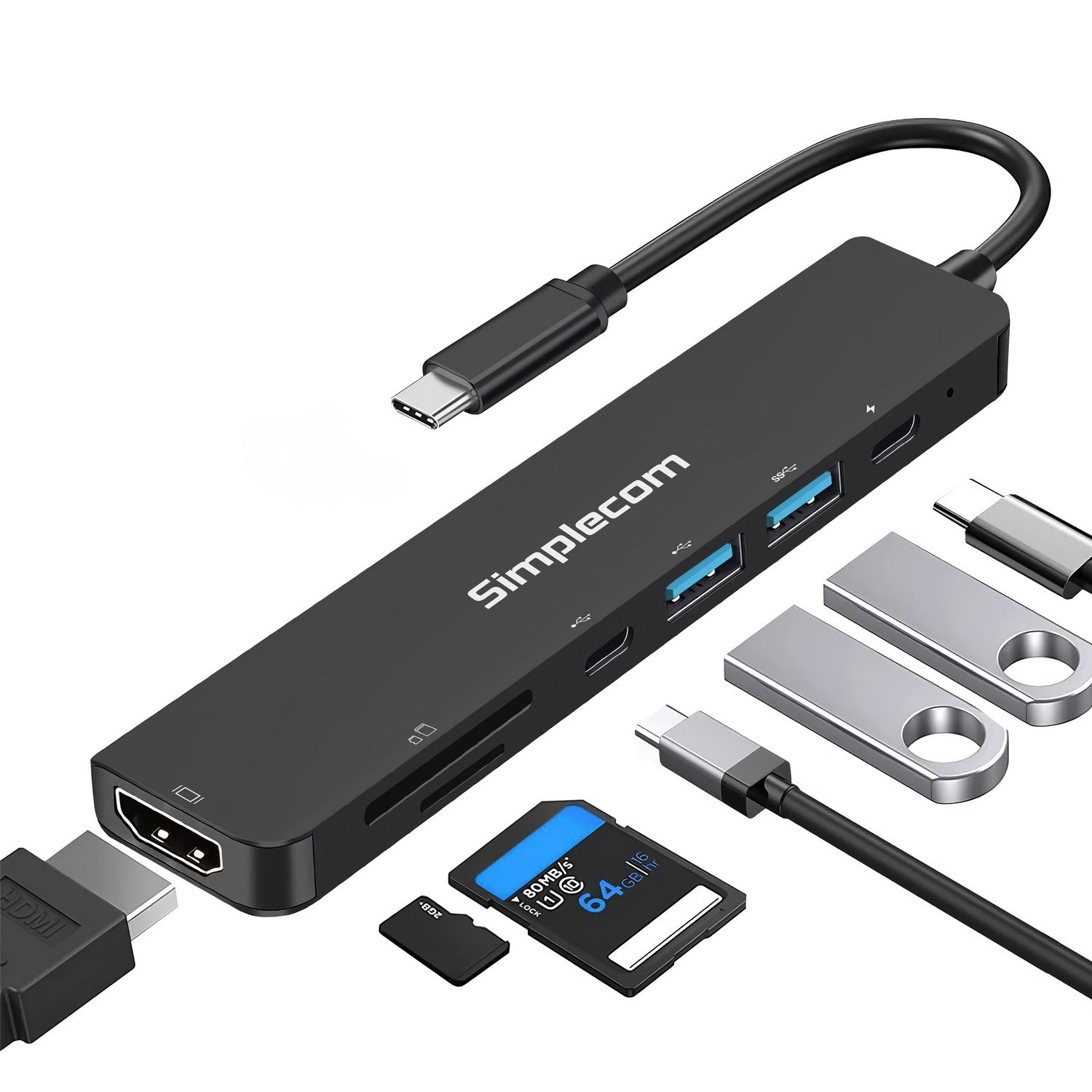 Memory Card Adapters: Simplecom CH547 USB-C 7-in-1 Multiport Adapter USB Hub HDMI Card Reader PD